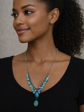 Layered Turquoise & Aqua Statement Necklace – Boho Chic Elegance